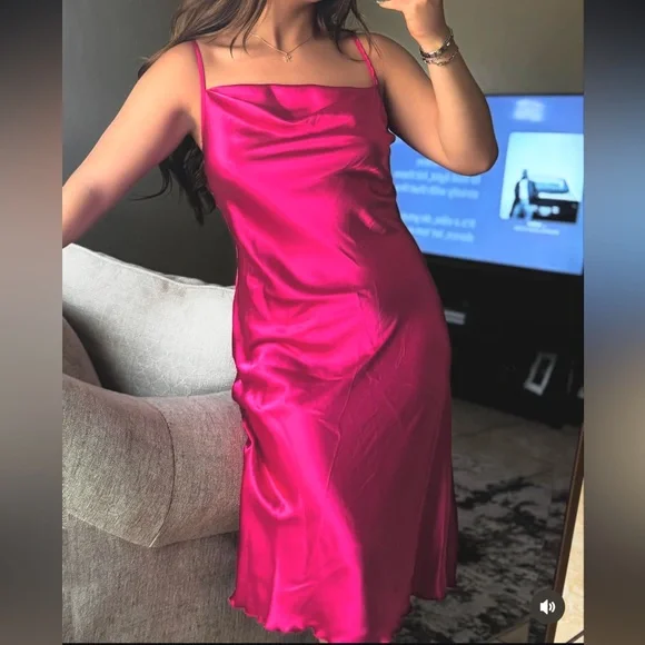 Sleek Pink Satin Slip Dress - Picture 2 of 3